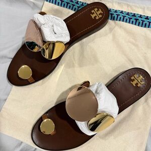 Tory Burch Brown and Gold Sandals